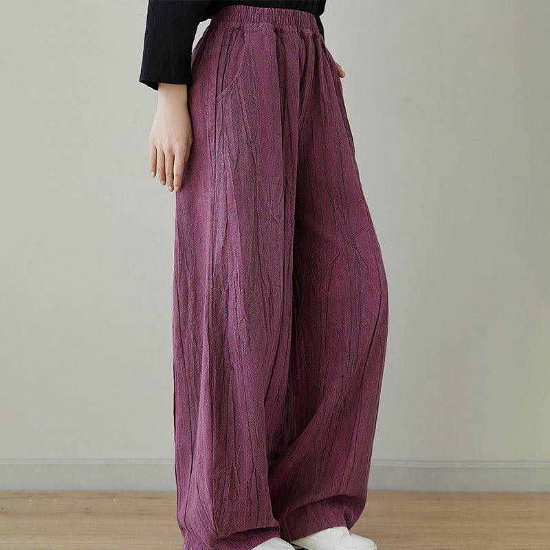 Casual Plain Loose Tie-Dye Distressed Women's Ramie Pants With Pockets