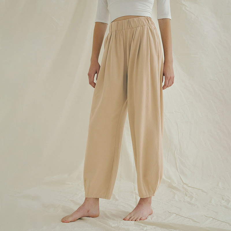 Casual Plain Breathable Loose Women's Leica Harem Pants With Pockets