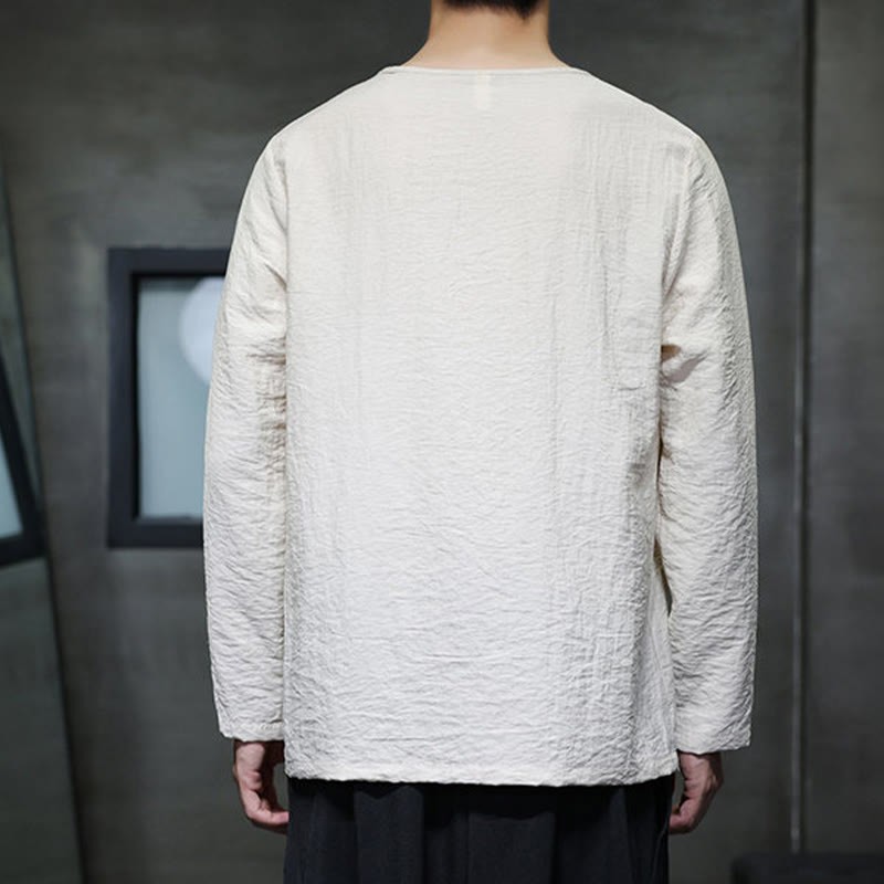 Fall Solid Round Neck Long Sleeve T-Shirt Cotton Men Clothing