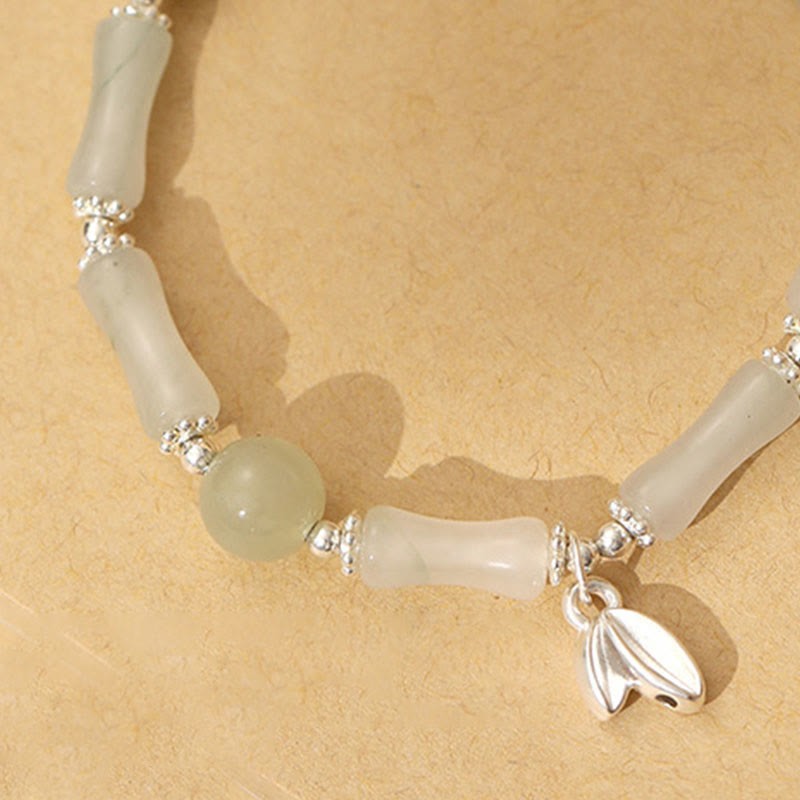 925 Sterling Silver Natural Tianshan Jade Bamboo Charm Luck Bracelet