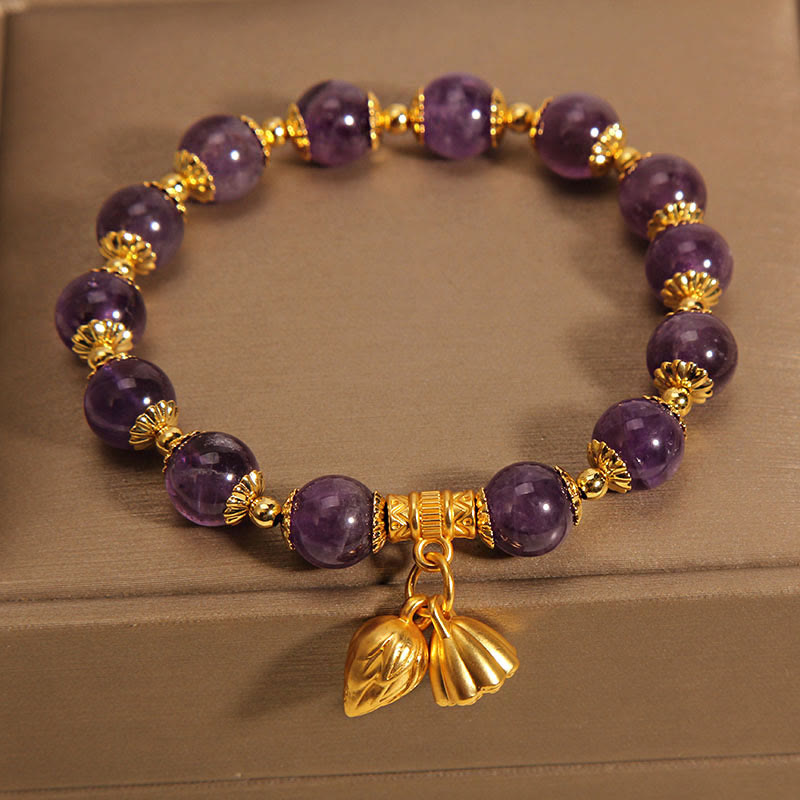 Natural Amethyst Lotus Healing Spiritual Bracelet
