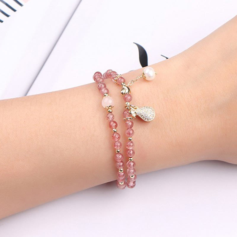 Strawberry Quartz Money Bag Positive Charm Double Wrap Bracelet