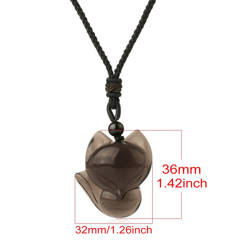 Natural Black Obsidian Tiger Eye Ice Obsidian Fox Pendant Amulet Necklace