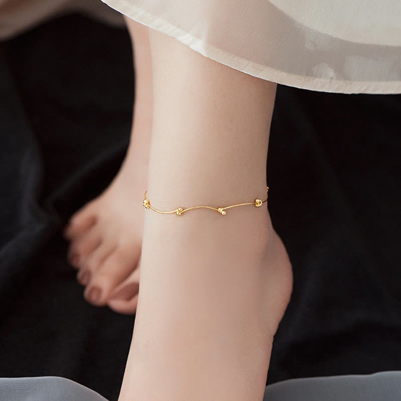 925 Sterling Silver Simple Wave Shape Protection Anklet