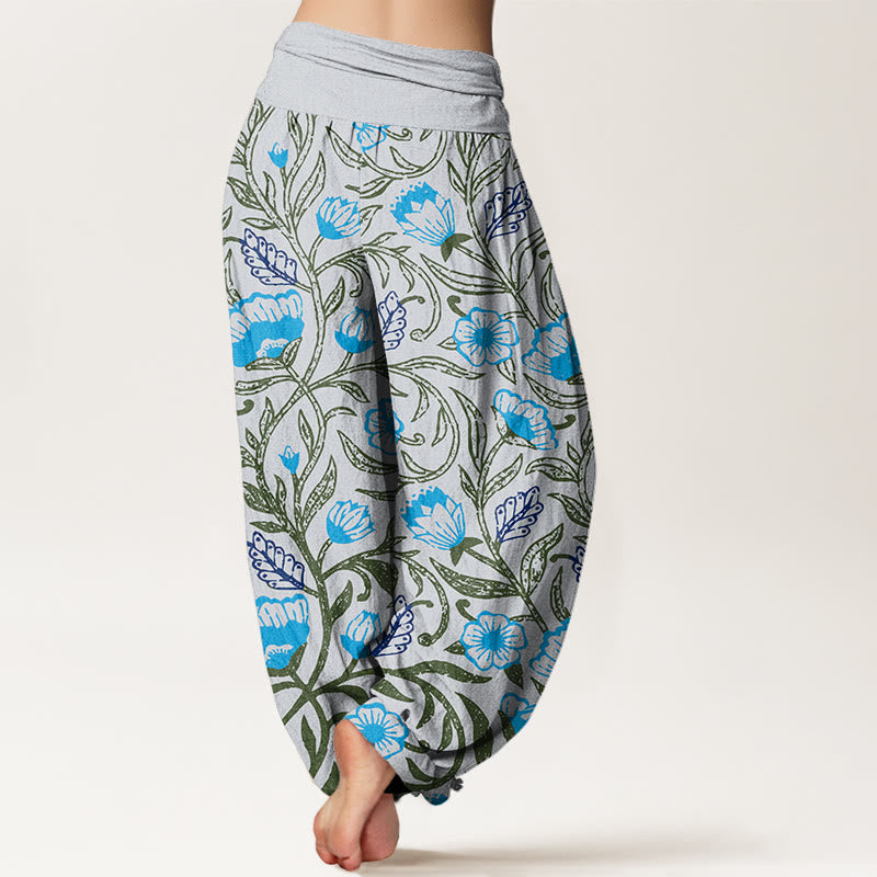 Casual Tulips Flower Vines Design Women's Elastic Waist Harem Pants