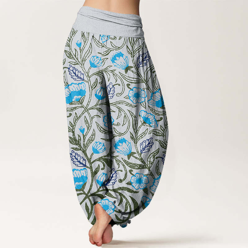 Casual Tulips Flower Vines Design Women's Elastic Waist Harem Pants