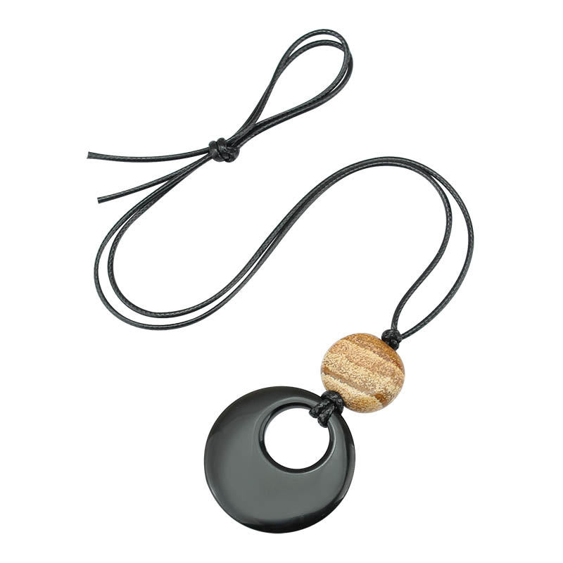Black Obsidian Liuli Picture Stone Copper Fulfilment Necklace Pendant