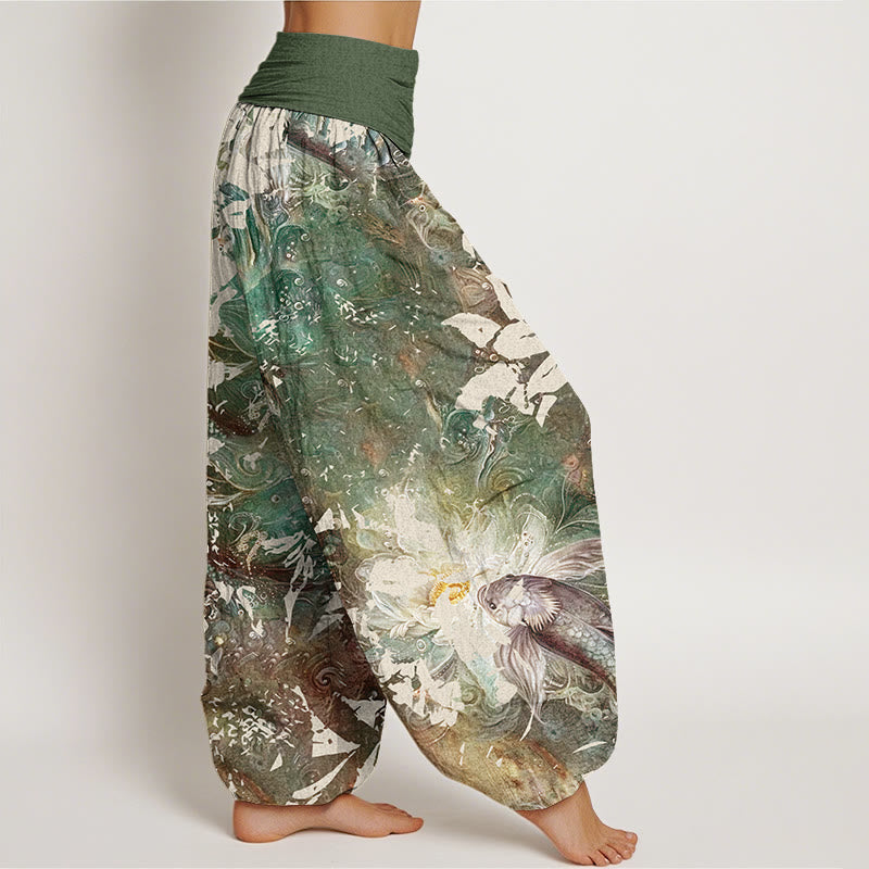 Casual Flowers Fish Pattern Women's Elastic Waist Harem Pants