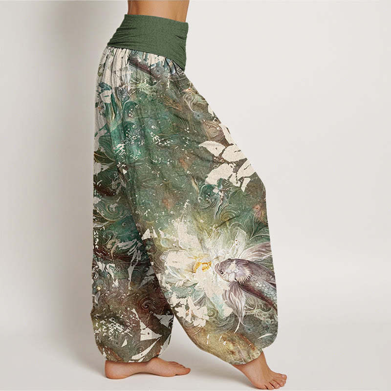 Casual Flowers Fish Pattern Women's Elastic Waist Harem Pants