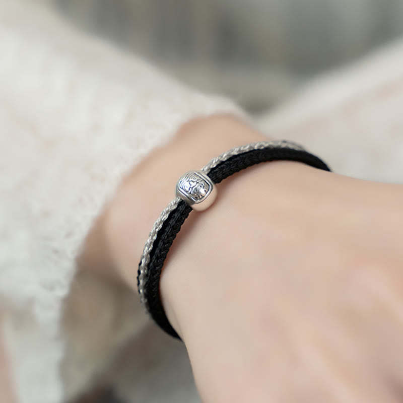 925 Sterling Silver Tibetan Zakiram Goddess of Wealth Luck Rope Bracelet
