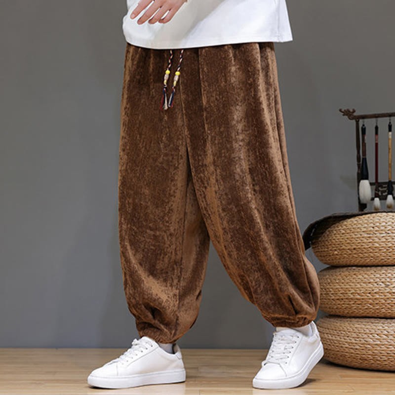 Fall Winter Men's Drawstring Chenille Harem Pants With Pockets