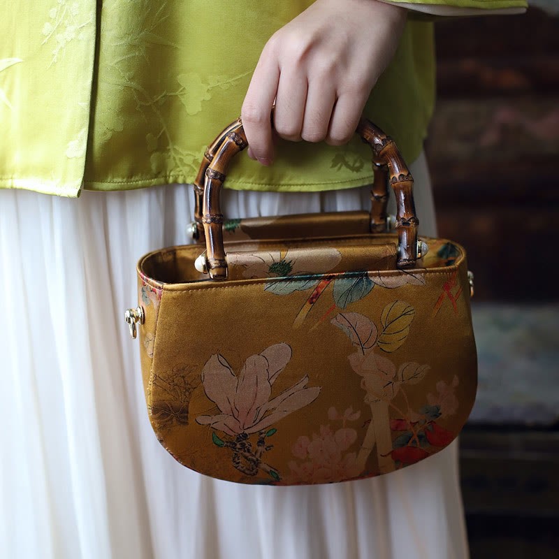 Vintage Flower Peony Metal Chain Zipper Handbag Crossbody Bag Shoulder Bag