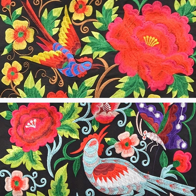 Galsang Magpie Peony Camellia Chrysanthemum Embroidery Canvas Shopping Purse Handbag Shoulder Bag