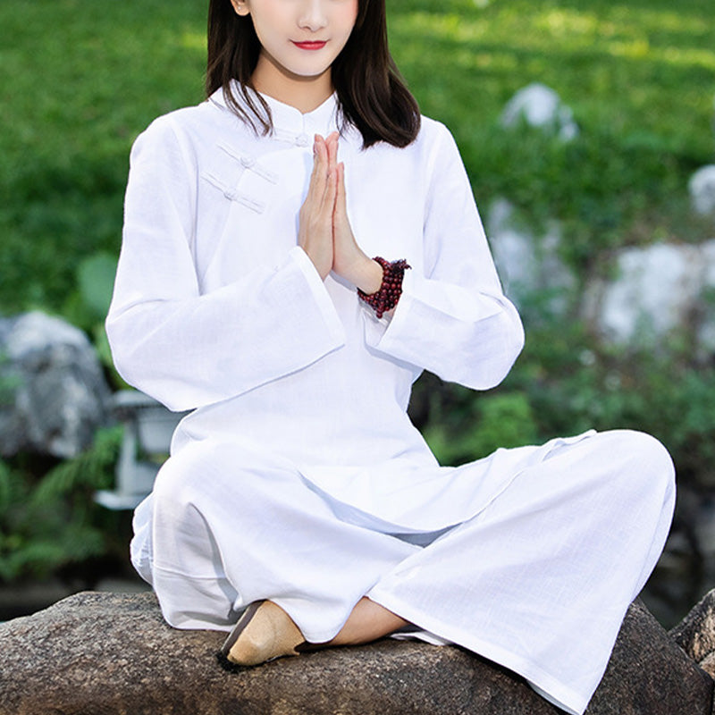 2Pcs Plain Long Sleeve Zen Yoga Clothing Meditation Clothing Top Pants Women's Set