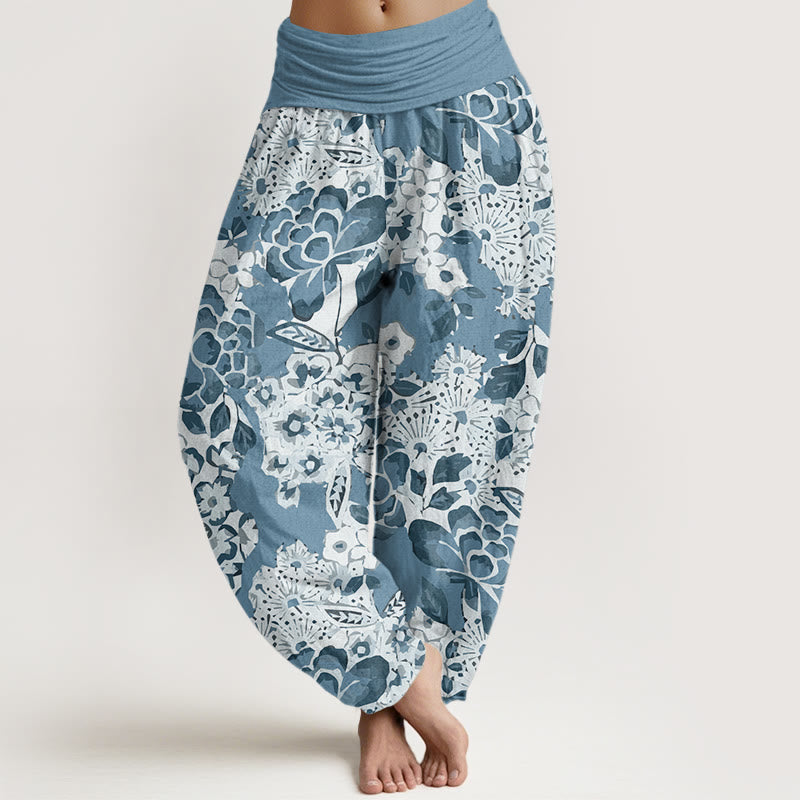 Peony Dandelion Flowers Women's Elastic Waist Harem Pants