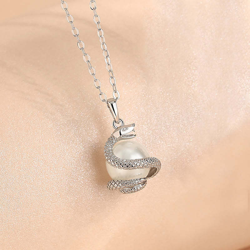 925 Sterling Silver Pearl Year Of The Snake Balance Blessing Necklace Pendant