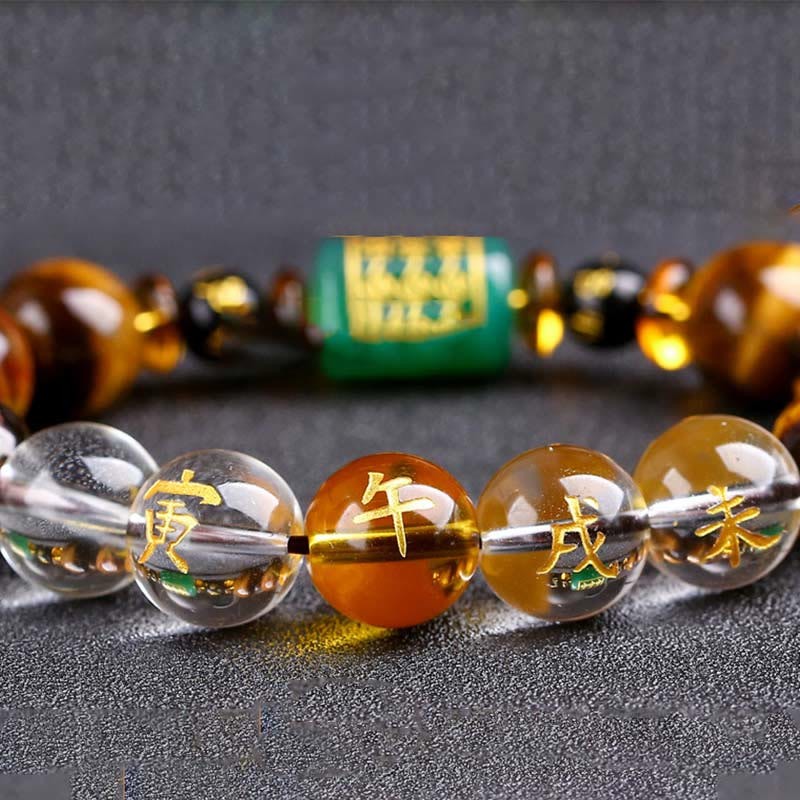 Chinese Zodiac Tiger Eye White Crystal Courage Bracelet