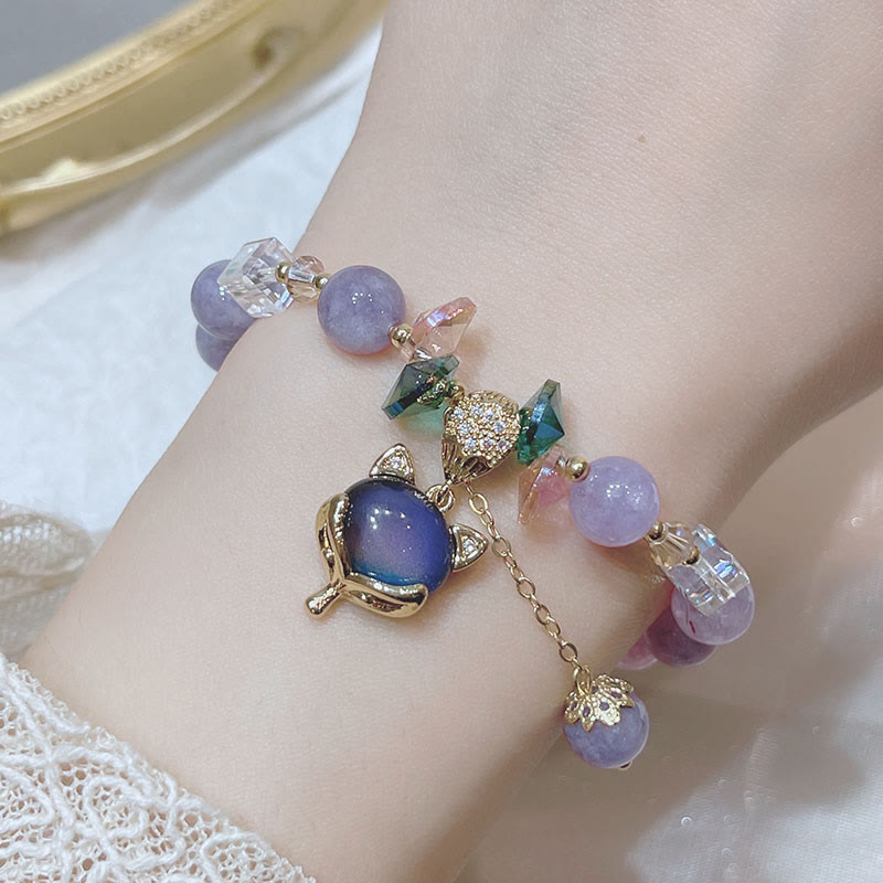 Natural Purple Jade Fox Charm Happiness Bracelet