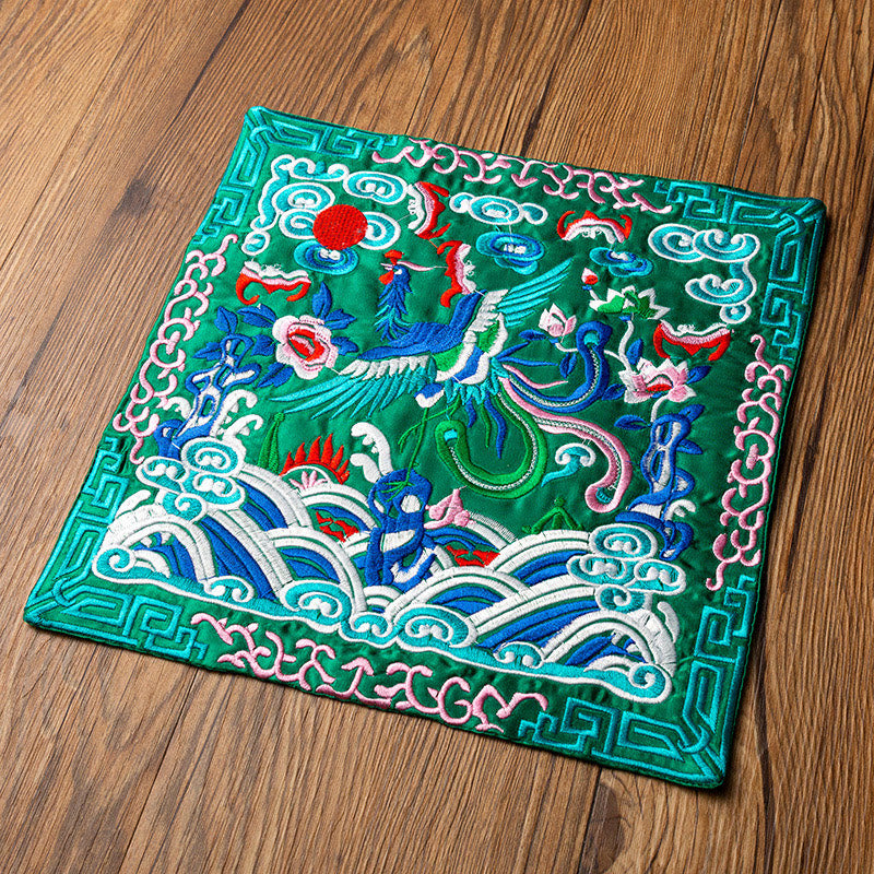 Phoenix Dragon Kirin Embroidery Cup Mat Pad Tea Cup Coaster Kung Fu Tea Mat