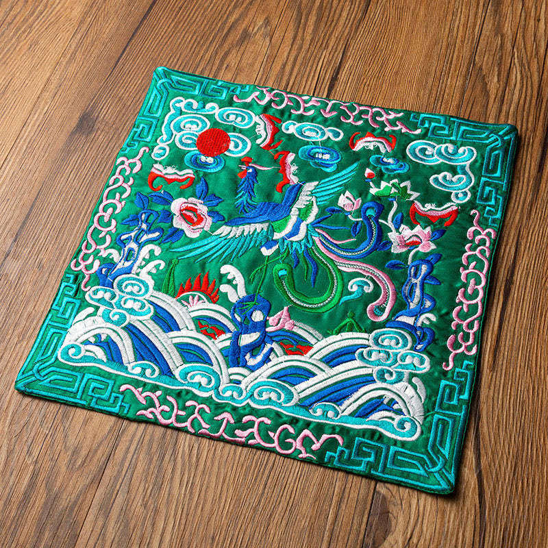 Phoenix Dragon Kirin Embroidery Cup Mat Pad Tea Cup Coaster Kung Fu Tea Mat