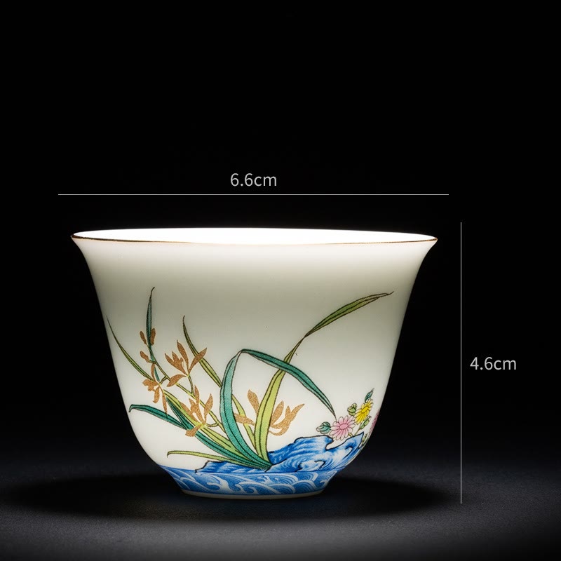 Colorful Flowers Orchid Sea Waves Blue and White Porcelain Ceramic Teacup Kung Fu Tea Cup