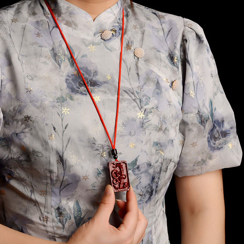 Chinese Zodiac Cinnabar Rectangle Calm Necklace Pendant