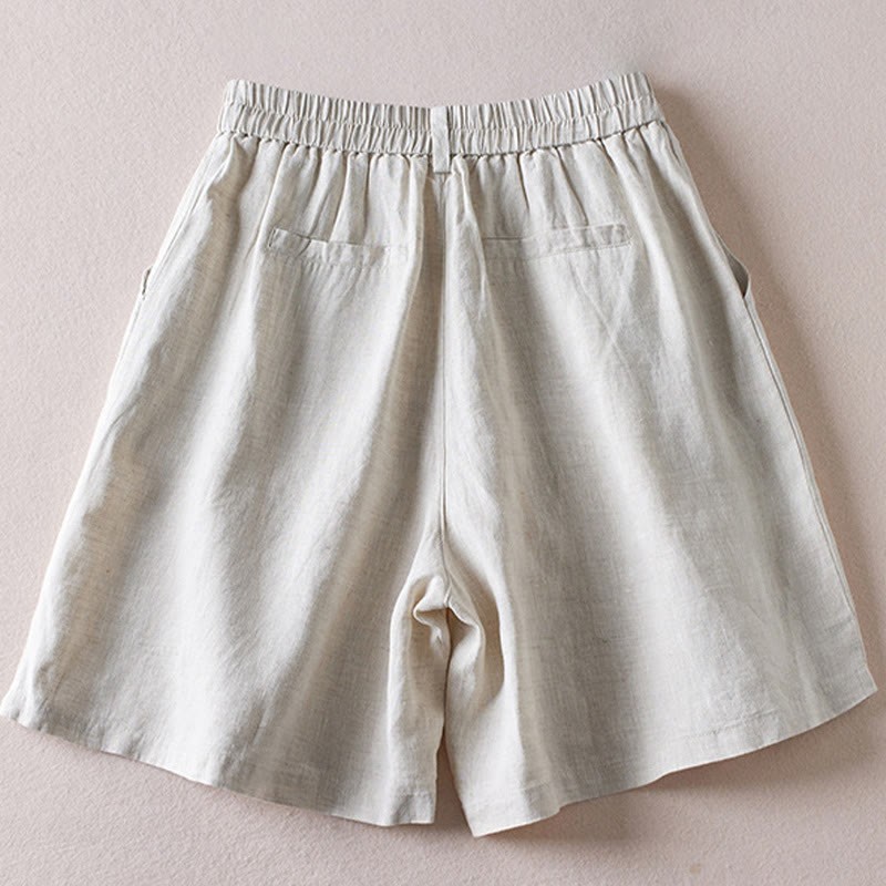 Summer Daily Simple Wrinkle Design Cotton Linen Women's Shorts With Pockets