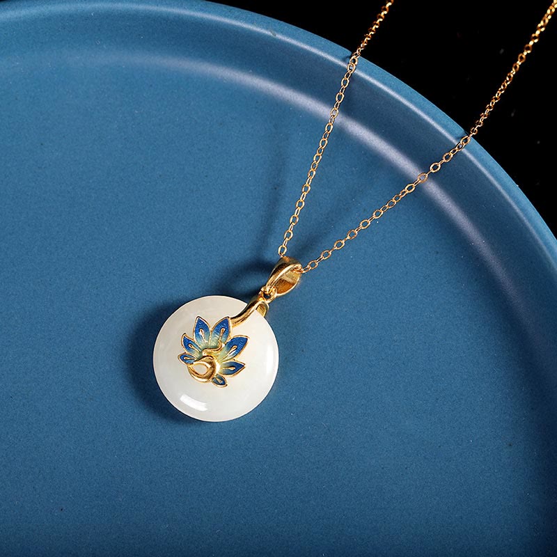 925 Sterling Silver Natural Hetian White Jade Peacock Blessing Necklace Pendant Ring Earrings Set