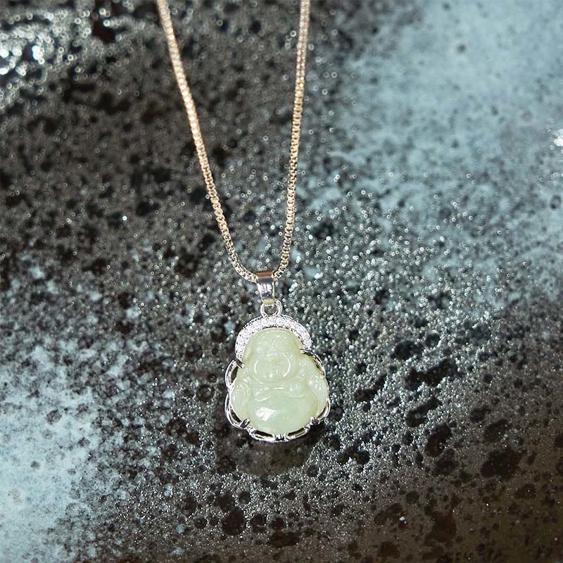 Natural Hetian Jade Laughing mystic zen Abundance Necklace Pendant