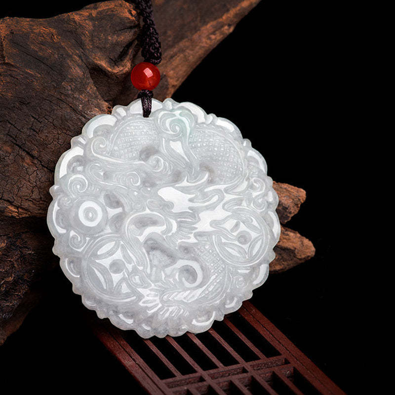 White Jade Dragon Protection Necklace String Pendant