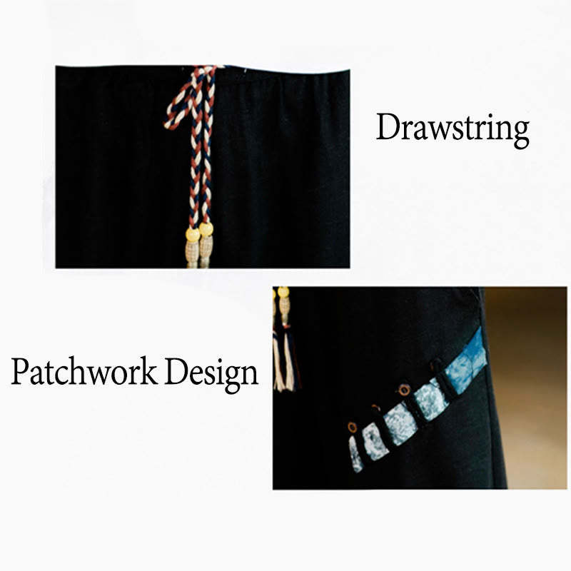 Patchwork Design Drawstring Cotton Men's Cropped Pants With Pockets