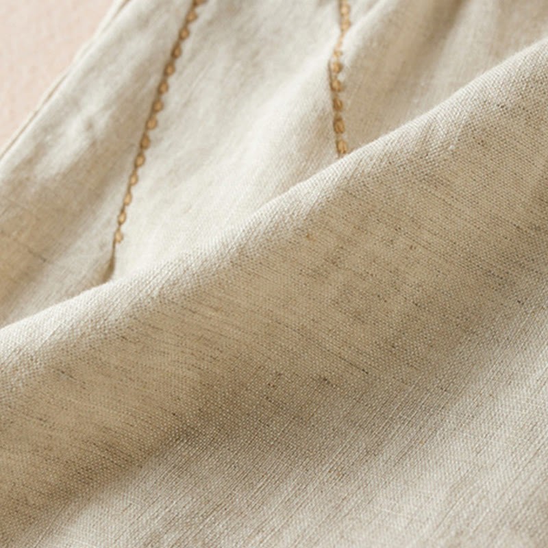Wild Simple Design Embroidery Drawstring Cotton Linen Women's Shorts With Pockets