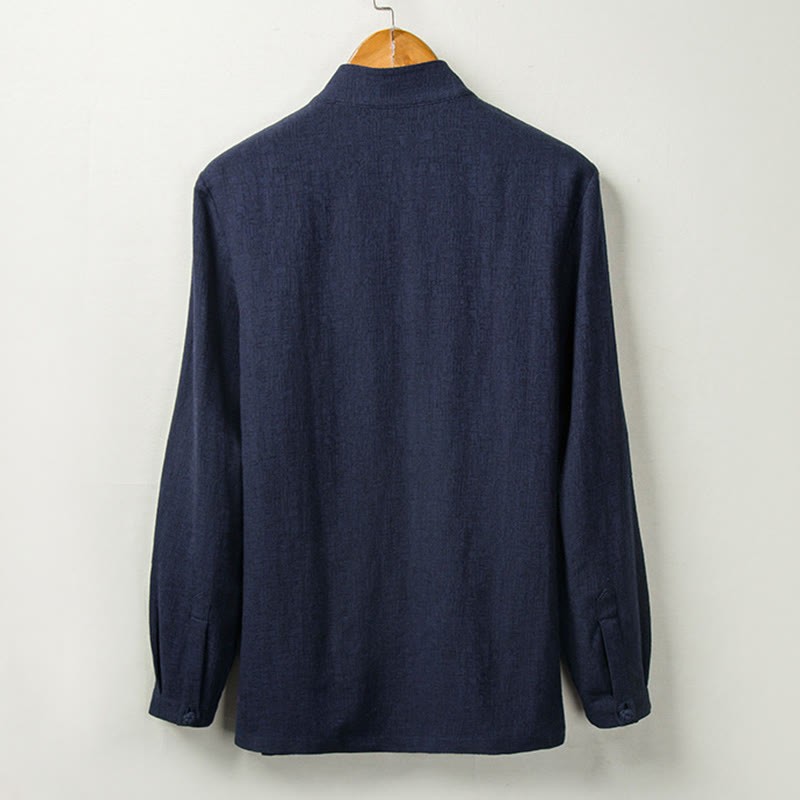 Fall Solid Long Sleeve Button Shirt Cotton Linen Men Clothing
