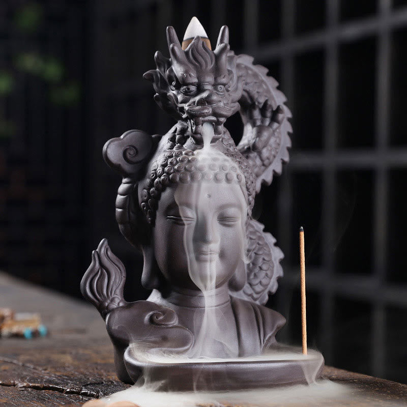 Dragon mystic zen Auspicious Clouds Purple Clay Healing Incense Burner Decoration
