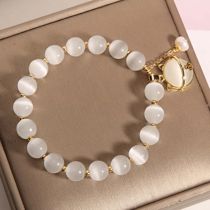 Cat's Eye Lovely Cat Pattern Pearl Love Charm Bracelet