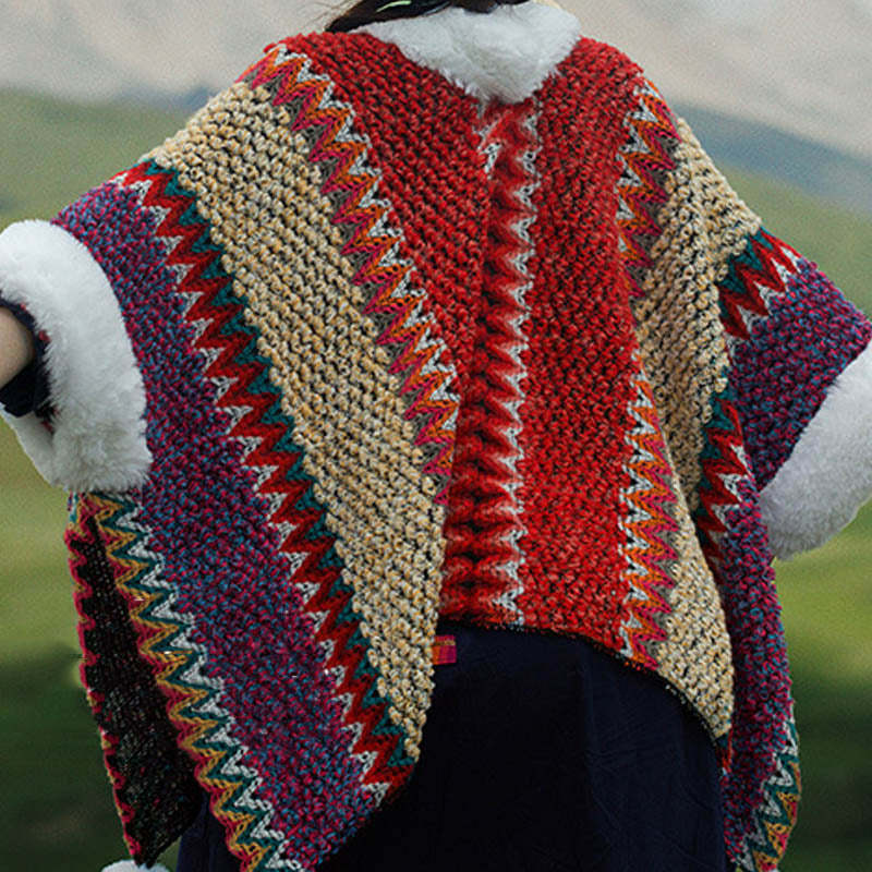 Tibetan Multicolored Striped Shawl Winter Cozy Travel Scarf Wrap
