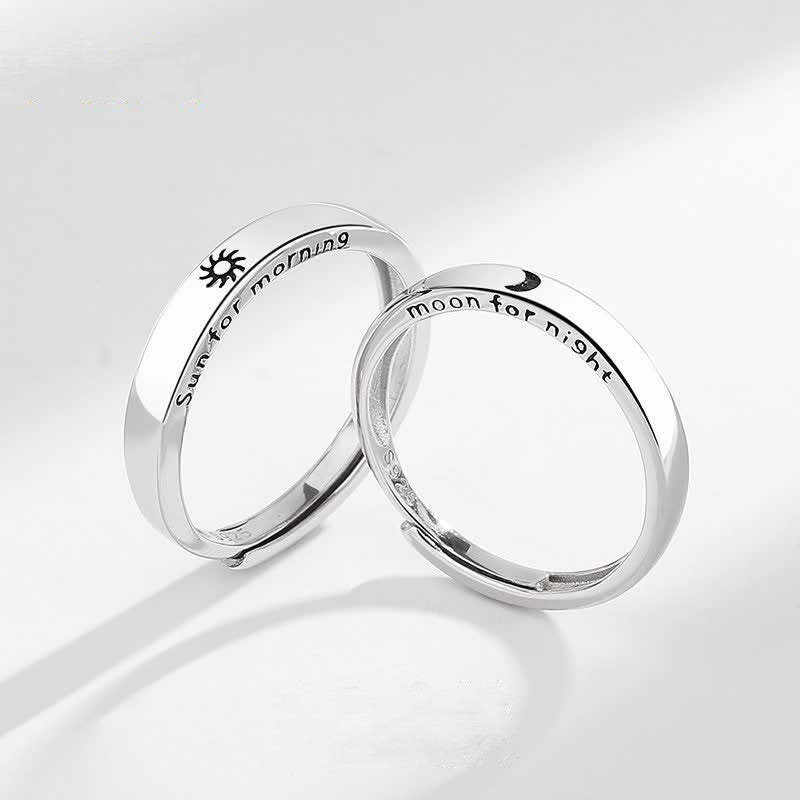 925 Sterling Silver Sun Moon Protection Adjustable Couple Ring