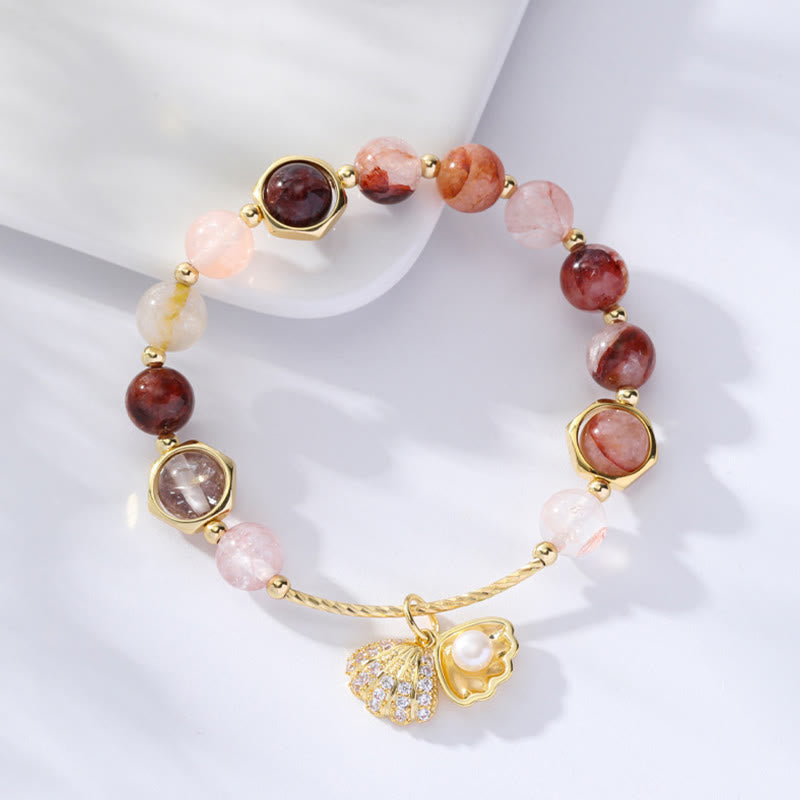 Natural Colorful Rutilated Quartz Shell Protection Bead Bracelet