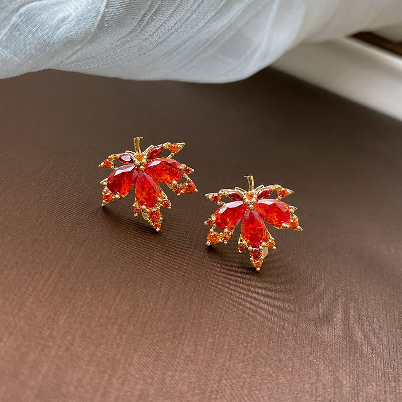 Maple Leaf Zircon Luck Necklace Pendant Ring Earrings