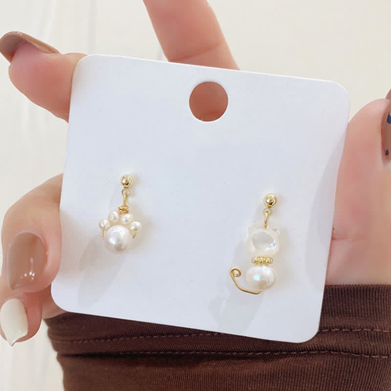 Cute Cat Paw Pearl Wisdom Stud Drop Earrings