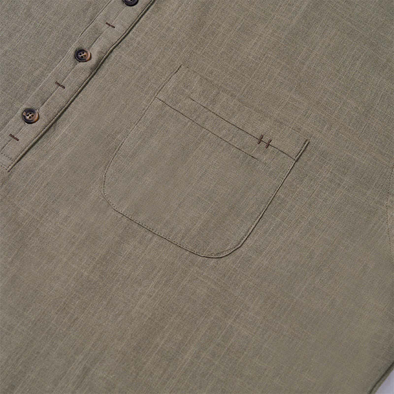 Men's Summer Solid Color Short Sleeve Half Button Cotton Linen Shirt