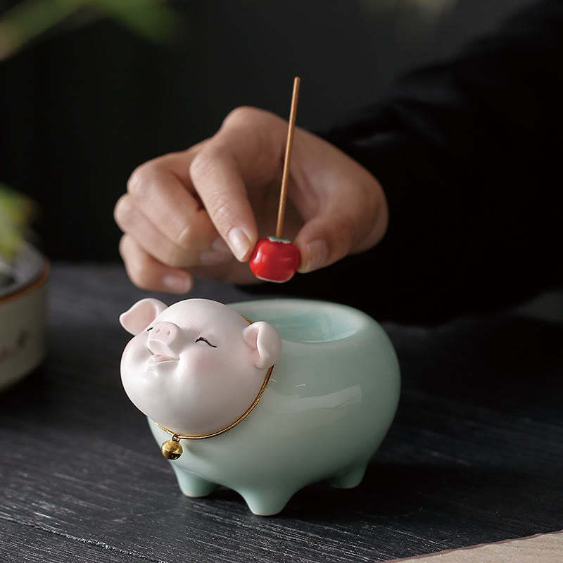 Ceramic Little Pig Blessing Stick Incense Burner