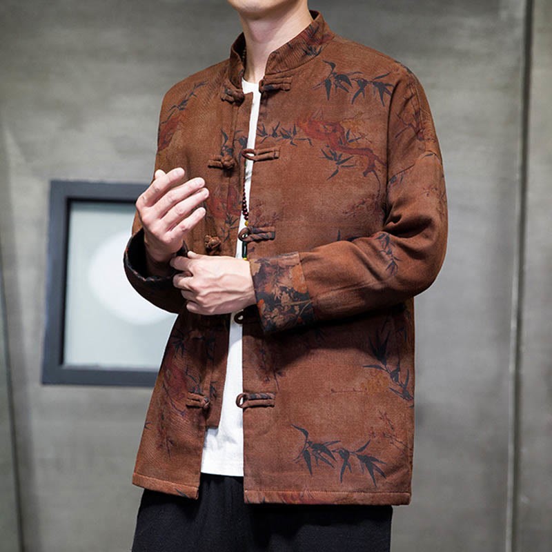 Frog-Button Chinese Tang Suit Long Shirt Cotton Men Jacket Clothing