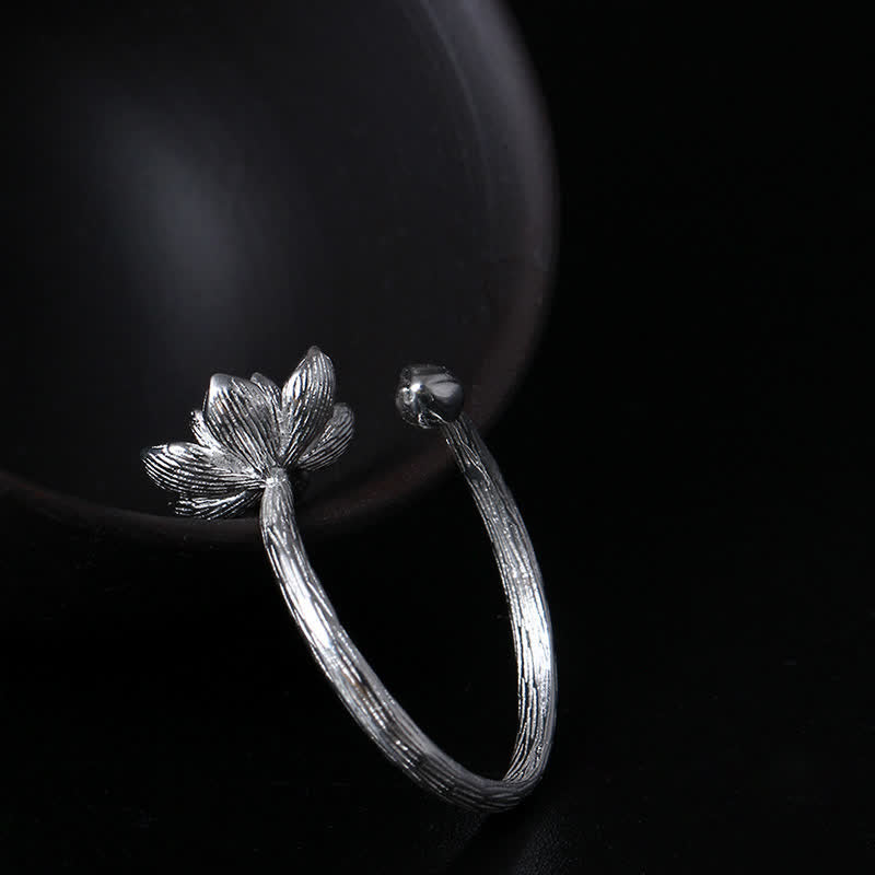 925 Sterling Silver Lotus Flower Blessing Ring