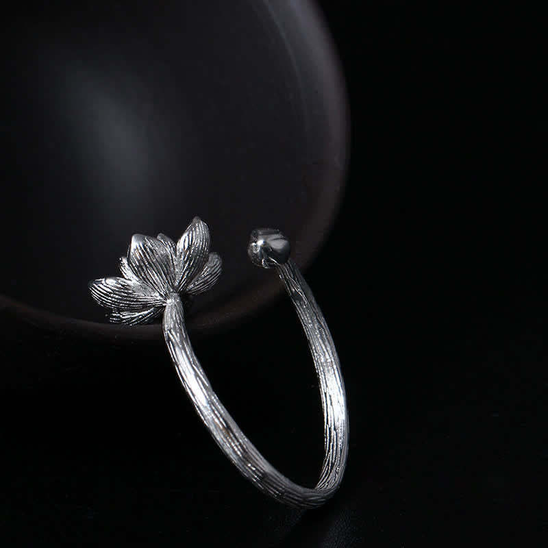 925 Sterling Silver Lotus Flower Blessing Ring