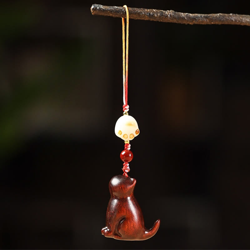 Small Leaf Red Sandalwood Green Sandalwood Sandalwood Sitting Cat Sooth Phone Hanging Decoration