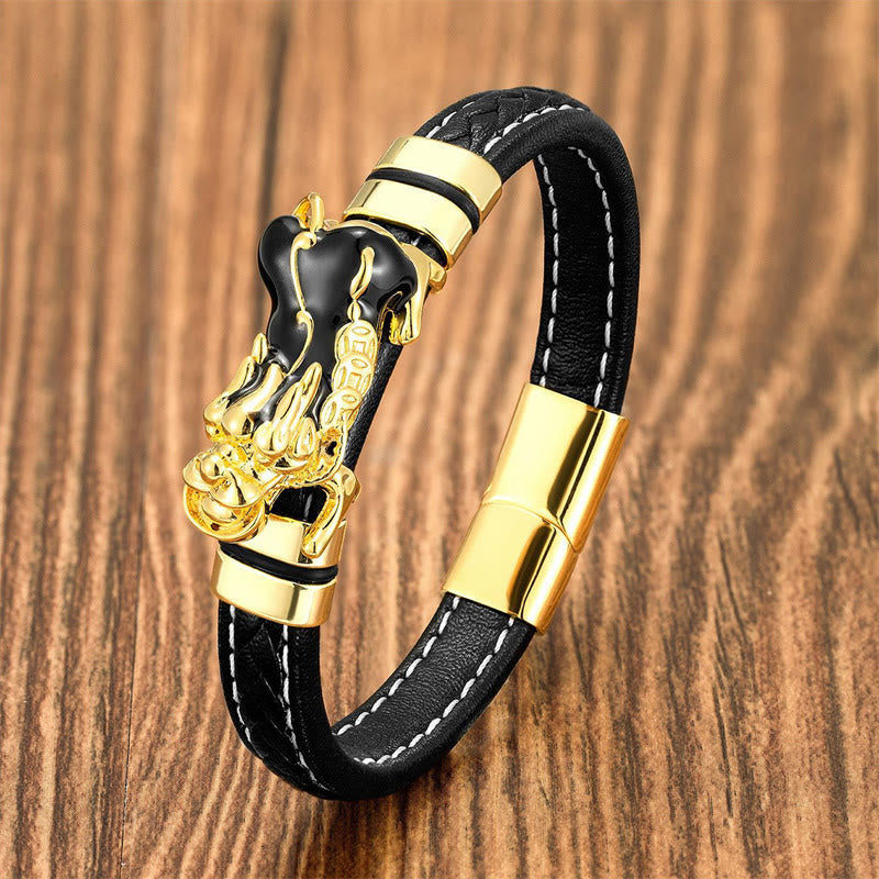PiXiu Ingot Copper Coins Wealth Leather Buckle Bracelet