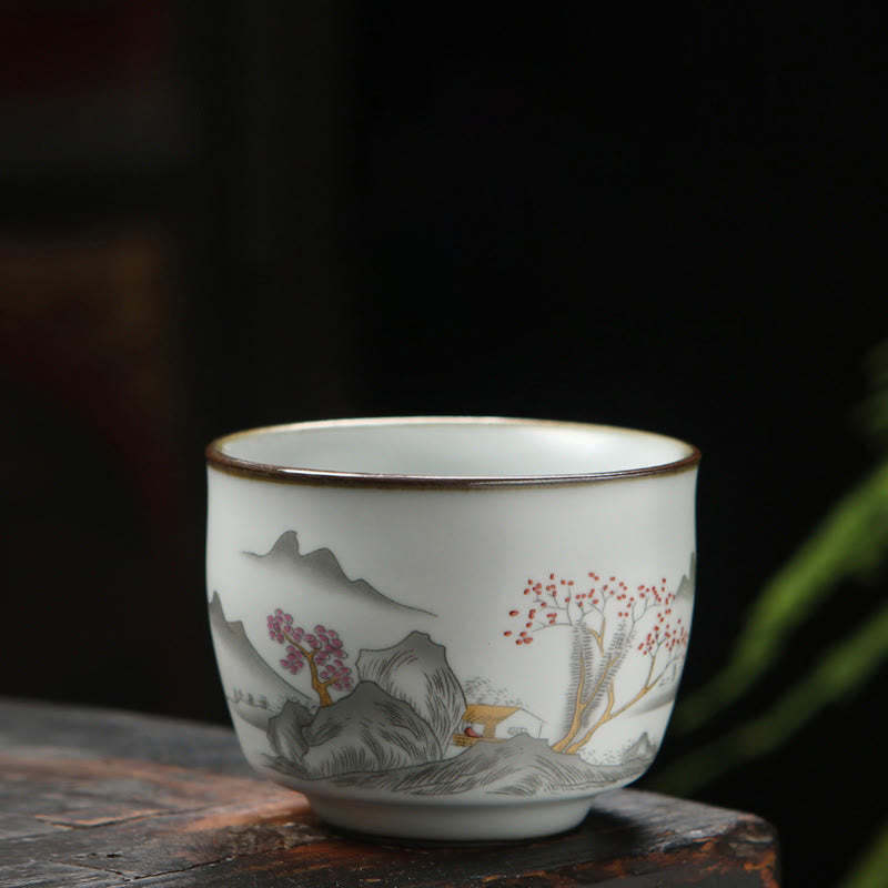 Loquat Lychee Snow Scenery Landscape Grape Apple Ceramic Teacup Kung Fu Tea Cup