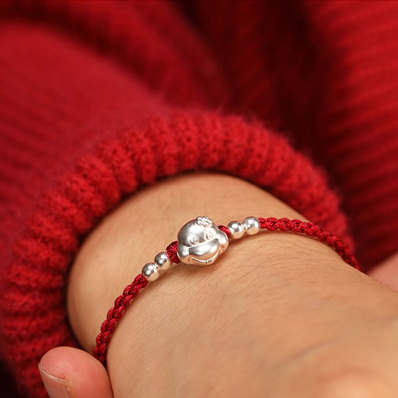 Red String 999 Sterling Silver Snake Head Year of the Snake Luck Bracelet