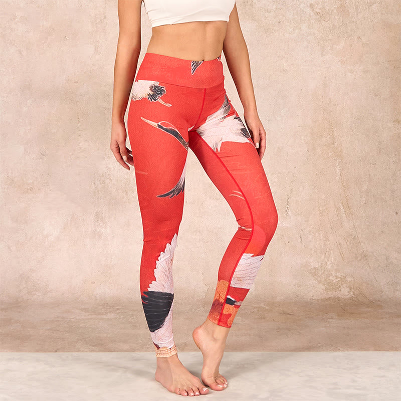 Crane Print Lycra Fabric Fitness Leggings Women's Yoga Pants